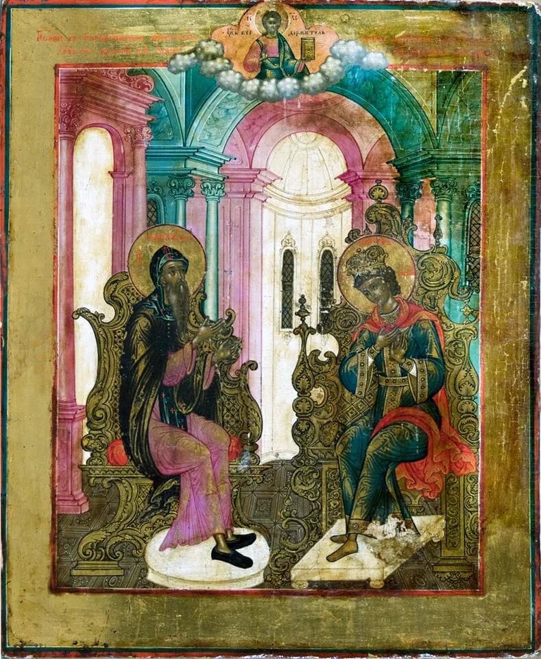 A Russian Orthodox icon of Saints Barlaam and Joasaph, whose legend retells the life of the Buddha.