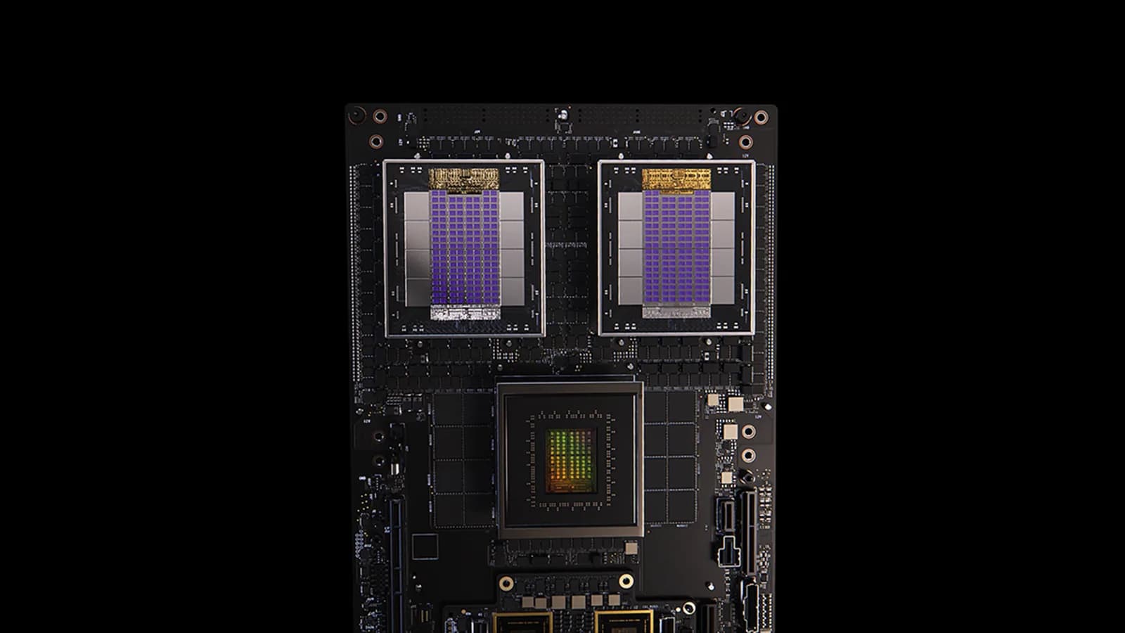 Official NVIDIA NVLink Fusion press photo — multi-chip AI server board on black