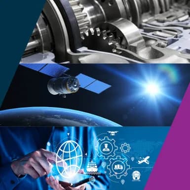 Official ESA contest artwork combining industrial machinery, a satellite above Earth and digital business icons.