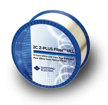 A reel of Sumitomo Electric 2C Z-PLUS Fiber ULL, a multi-core optical fiber the company says will contribute to Petal. Product image, not the completed cable.
