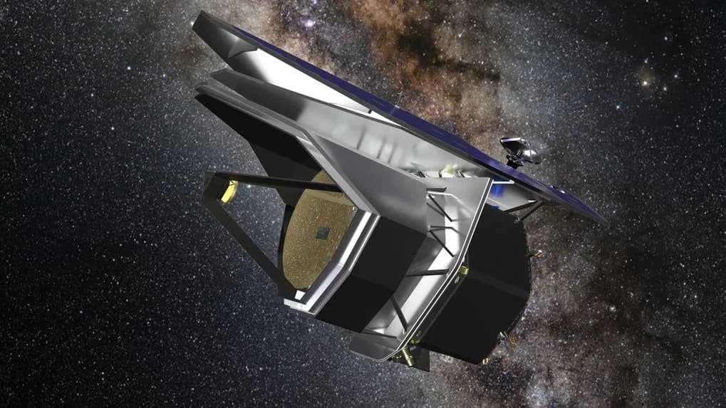 Artist’s concept of the proposed PRIMA far-infrared space telescope against a star field.