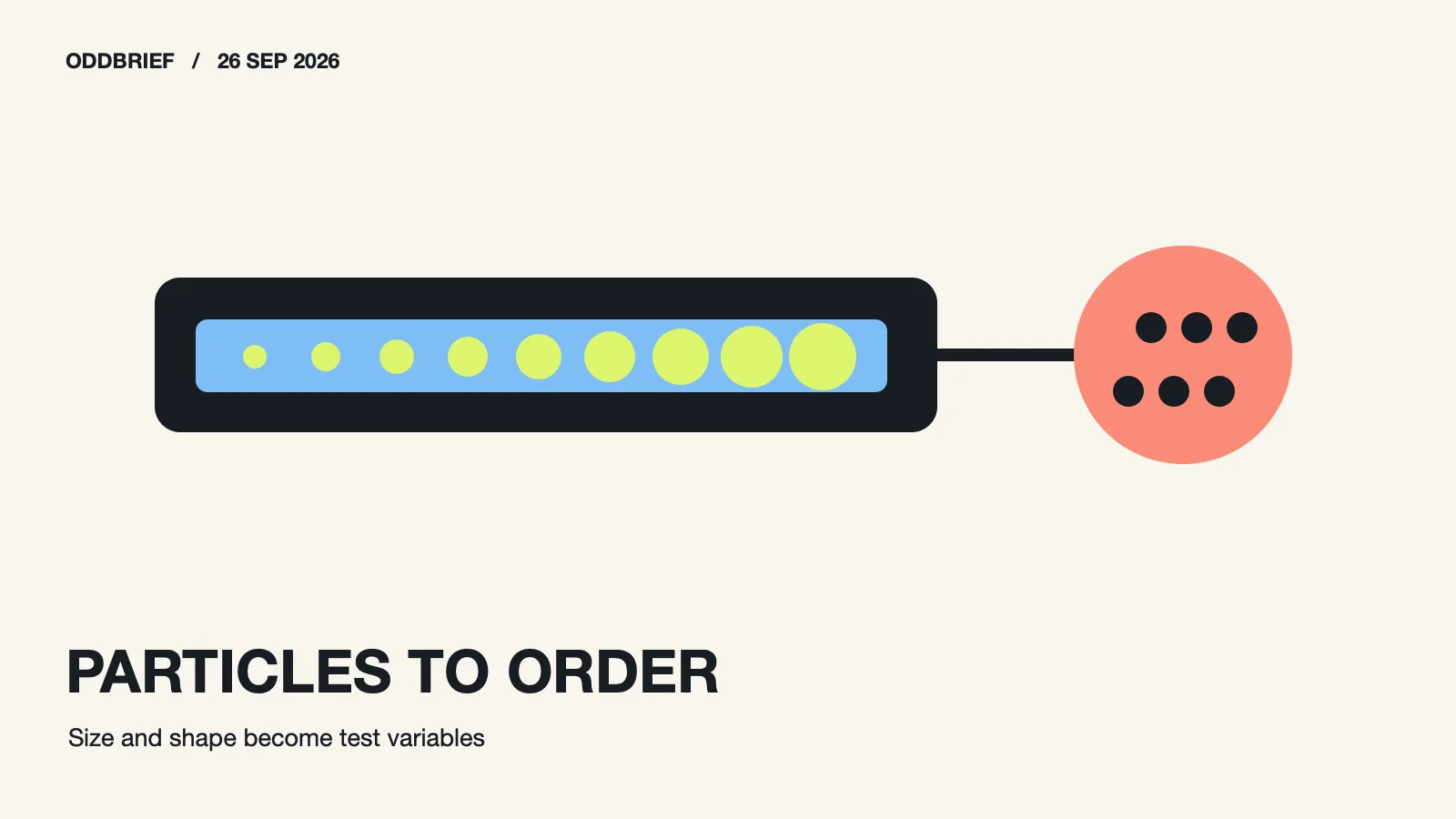 Original editorial illustration of small and large lipid nanoparticles moving through a two-stage mixing channel.