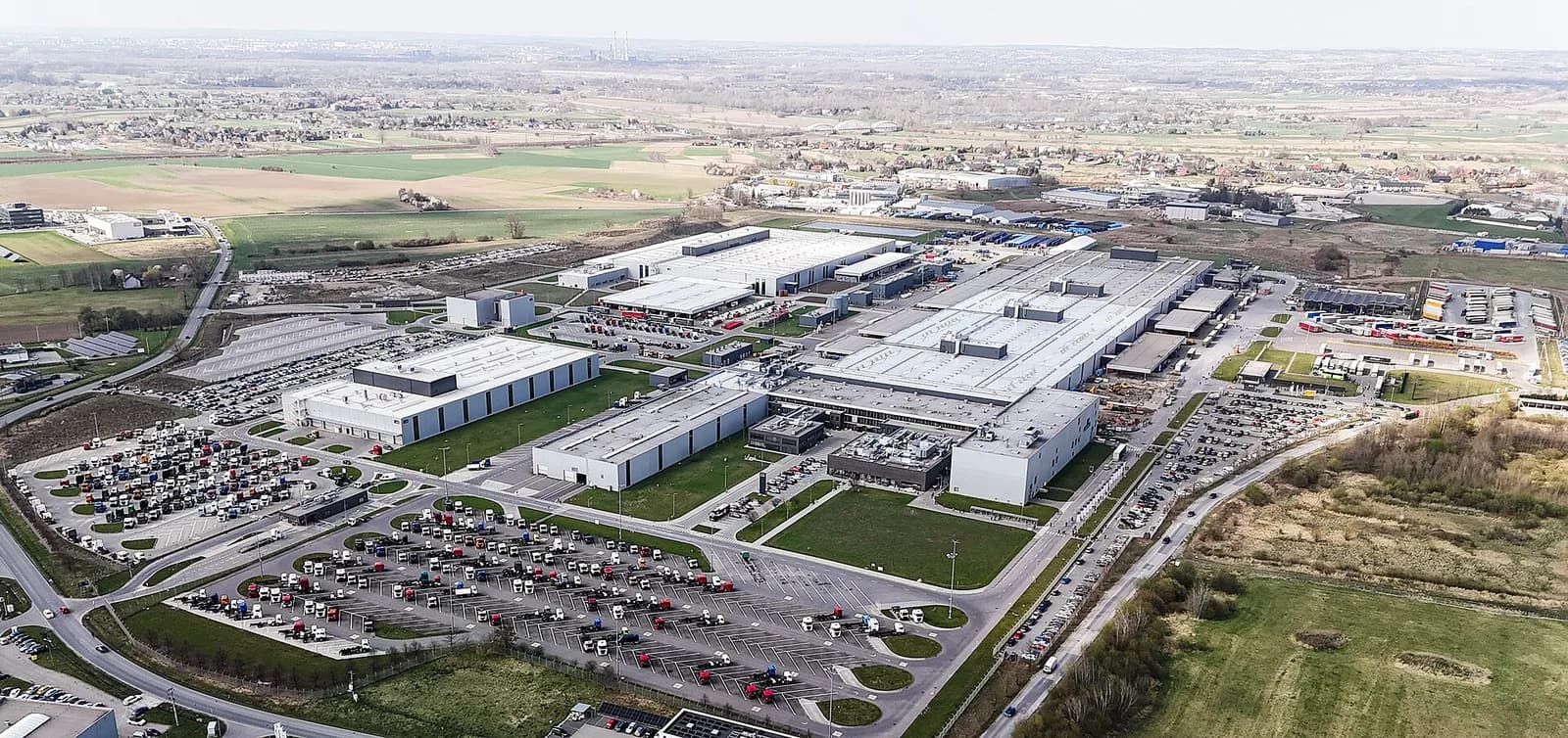 Aerial view of the MAN Trucks factory in Niepołomice, Poland