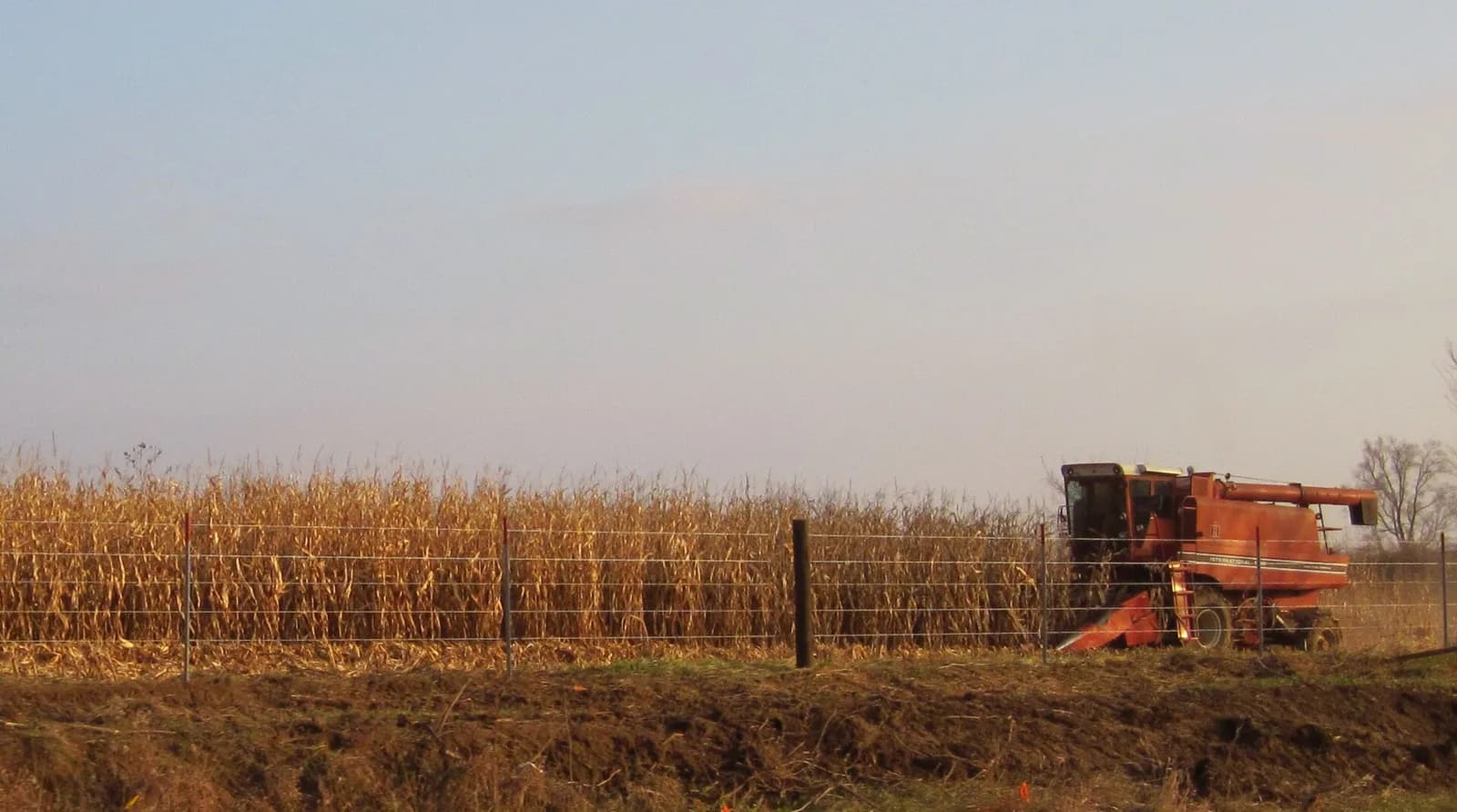 A combine harvester working a field in Iowa during the 2009 harvest