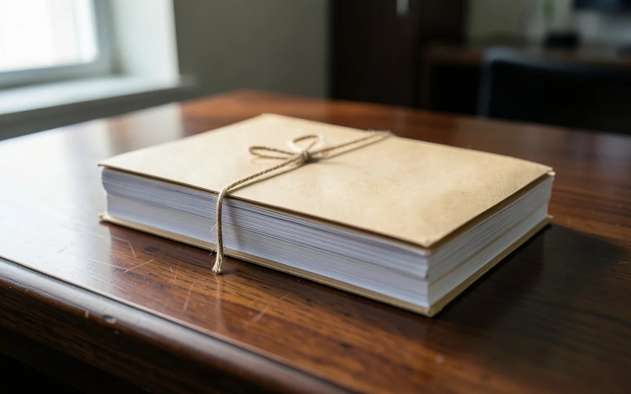 Illustration of closed case files tied with string on a desk